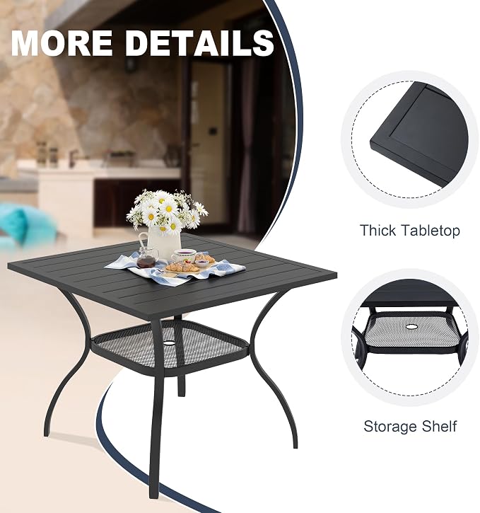 VICLLAX Patio Dining Table for 4 Square Metal Outdoor Table - Image 6