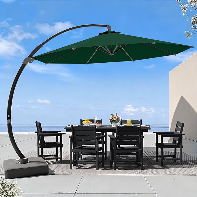 7 Piece Patio Dining Set with 11ft Patio Umbrella, 7 Black Outdoor HDPE Dining by Unknown