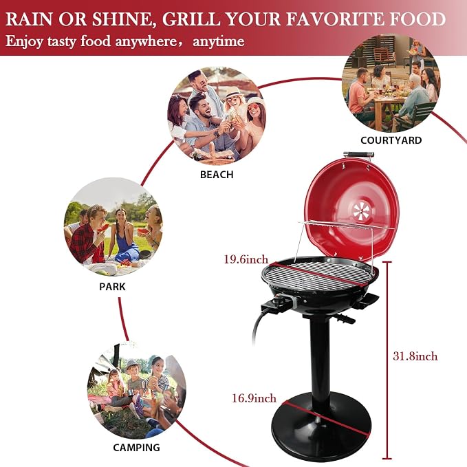 Electric Grill, Techwood Indoor/Outdoor Electric BBQ Grill, 1600W Portable - Image 4