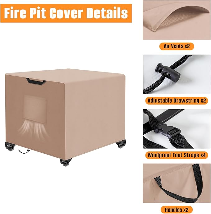 Kovshuiwe Porch Shield Fire Pit Cover Square-600D Fabric Waterproof and - Image 3