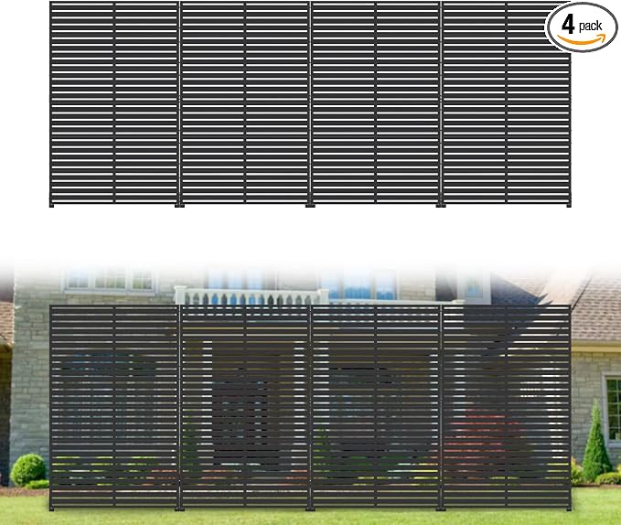 Privacy Fence Screen with Stand 6 Panel 72" H×47" W HDPE Decorative Panels with by Outdoorchairs