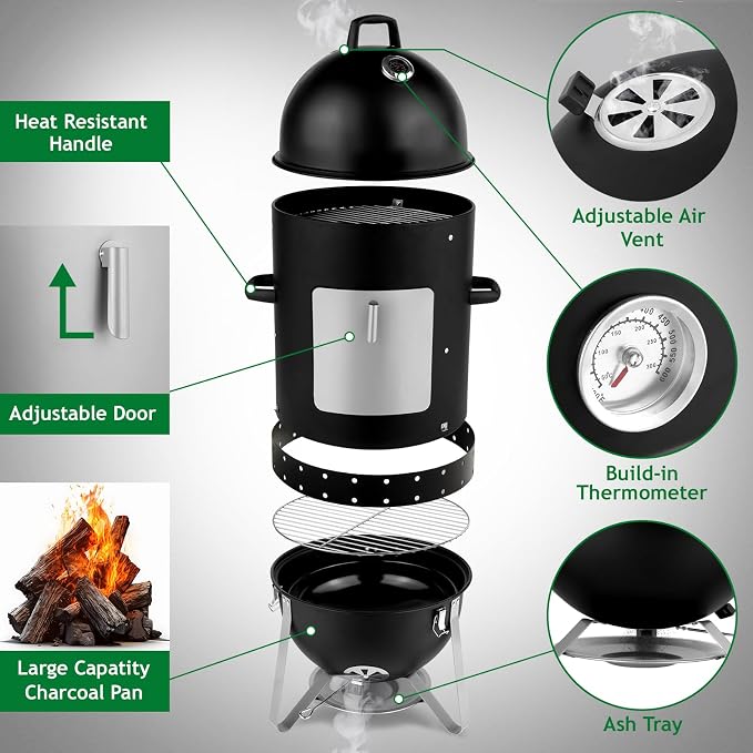 4-Tier 3-in-1 Vertical Charcoal Grill, BBQ Charcoal Smoker - Image 5
