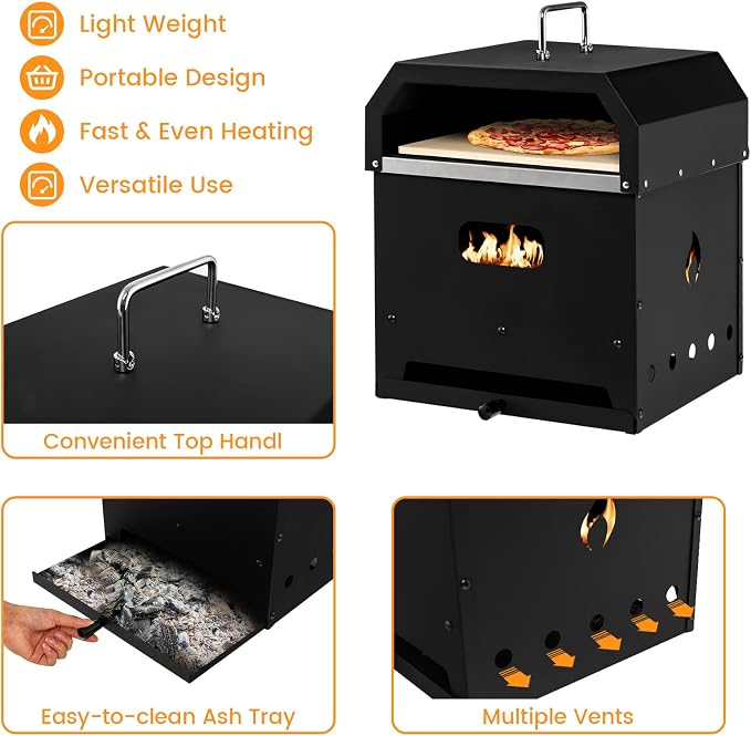 Giantex 4-in-1 Outdoor Pizza Oven Wood Fired, 2-Layer Pizza Maker Grill - Image 4