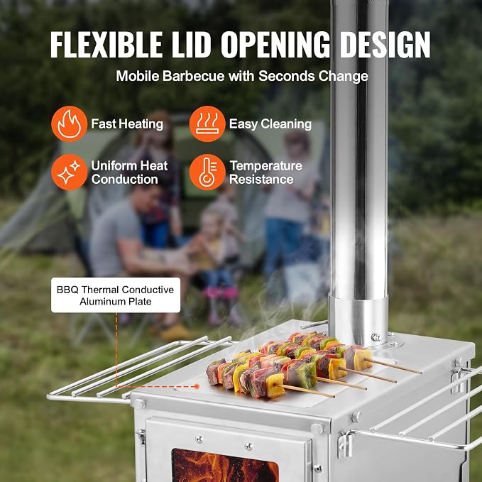 VEVOR Camping Wood Stove Stainless Steel Camping Tent Stove, Portable Wood - Image 7