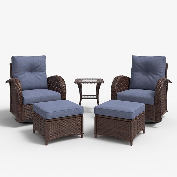 LayinSun 5 Pieces Outdoor Patio Furniture Set, Rattan Wicker Sectional Swivel - Image 2