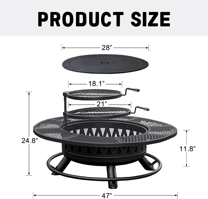 47 Inch Fire Pit with 2 Grills, Outdoor Extra Large Firepits - Image 5