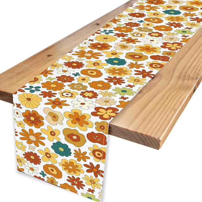 Groovy Floral Table Runner, Retro 70s Hippie Floral Funky Cute Flower Trippy - Image 4