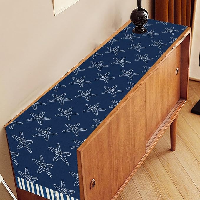 Starfish Table Runner, Summer Coastal Navy Blue Nautical Tropical Rustic - Image 3
