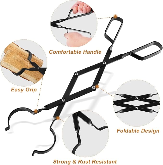 Cyrico Fire Poker and Fire Tongs Set, Heavy Duty 31 Inch Fireplace Poker - Image 4