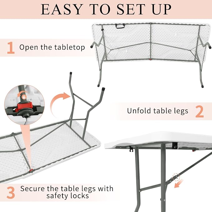 Folding Tables with Carrying Handle Lightweight Rectangular Portable Plastic - Image 7