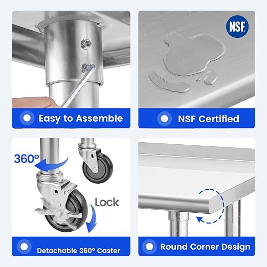 Hally Stainless Steel Table for Prep & Work 24 x 60 Inches - Image 6