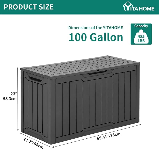 YITAHOME 100 Gallon Outdoor Storage Box, Large Water Resistant Resin Deck Box - Image 8