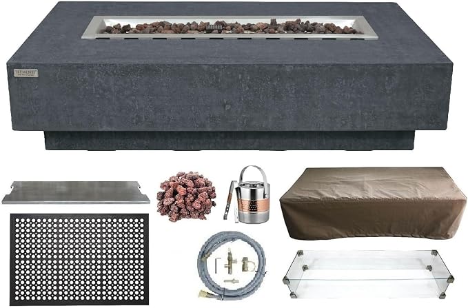 Elementi | Bundle Hampton Gas Fire Pit Cast Concrete 56" Rectangular Fire Table by AMSFireplaceInc