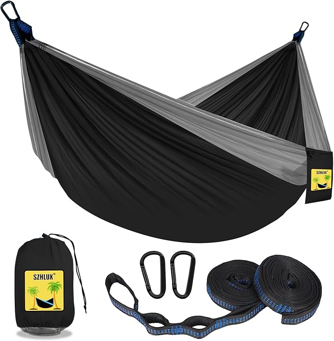 Camping Hammock for Two, 500 lb Capacity, Black and Grey Finish