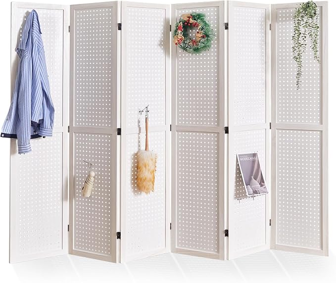 Pegboard Display, 5.6Ft Wooden Room Divider Folding Privacy Screens Portable by Svimi
