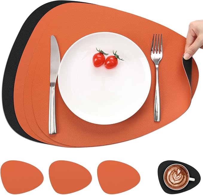 Myir JUN Placemats, Dual-Sided Placemats Waterproof Faux Leather Placemats Set by MyirJUN