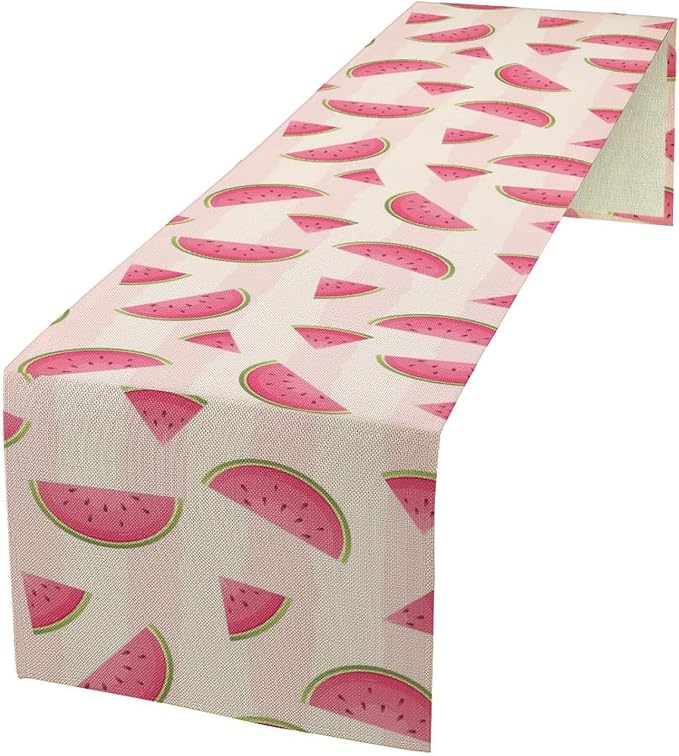 Fruits Table Runner, Tasty Summer Fruit Watermelon Stripes Fun Art Print Table by Unknown