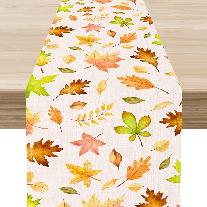 Fall Table Runner, Farmhouse Seasonal Autumn Maple Leaves Harvest Thanksgiving by Unknown