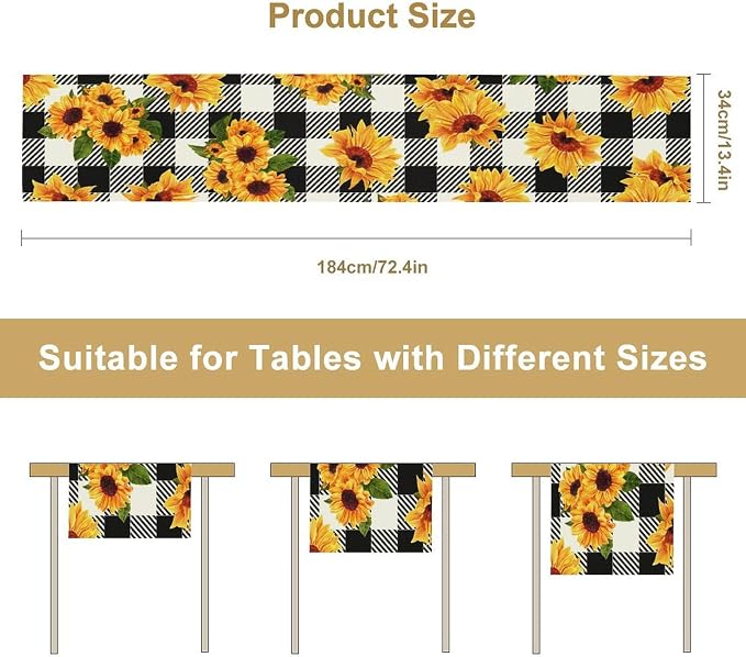Yellow Sunflower Table Runner, Vintage Farmhouse Black White Sunshine - Image 8