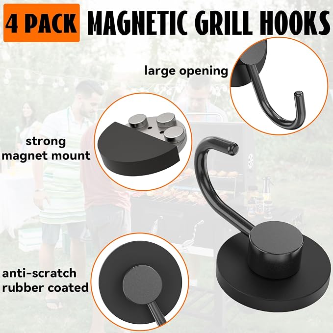 Magnetic Hooks for Grills, Anti-Scratch Magnet Mount Hook for Barbecue Tool - Image 3