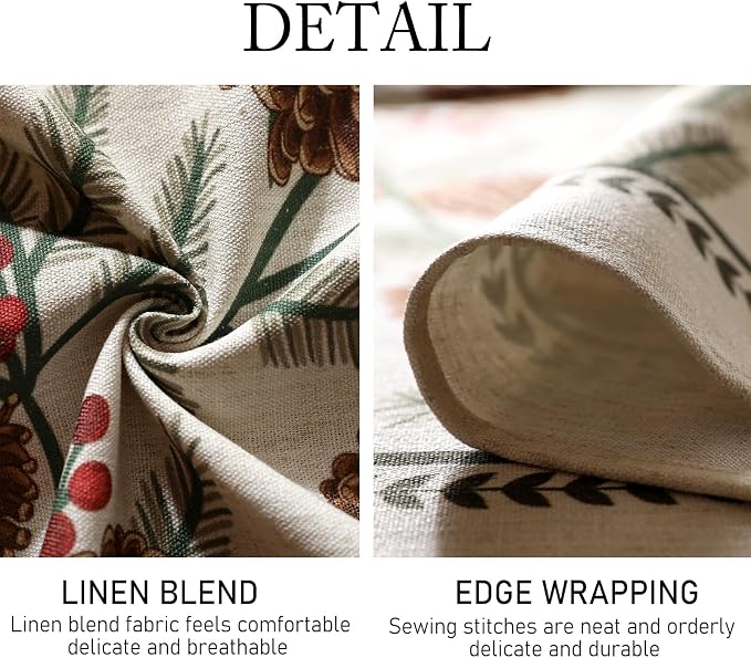 ISAENNE Designer Christmas Beige Linen Small Round Tablecloth, Pinecones - Image 4