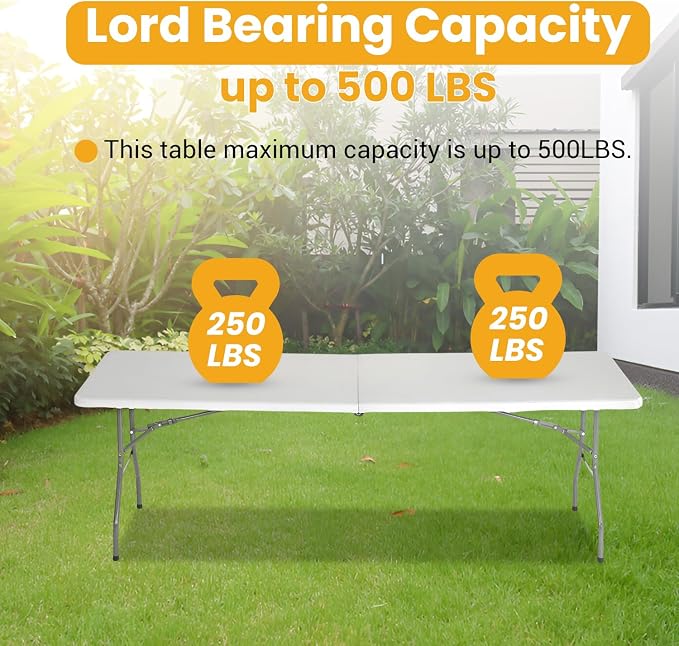 FDW 6FT Folding Table, Portable Fold-in-Half Plastic Picnic Party Table - Image 4