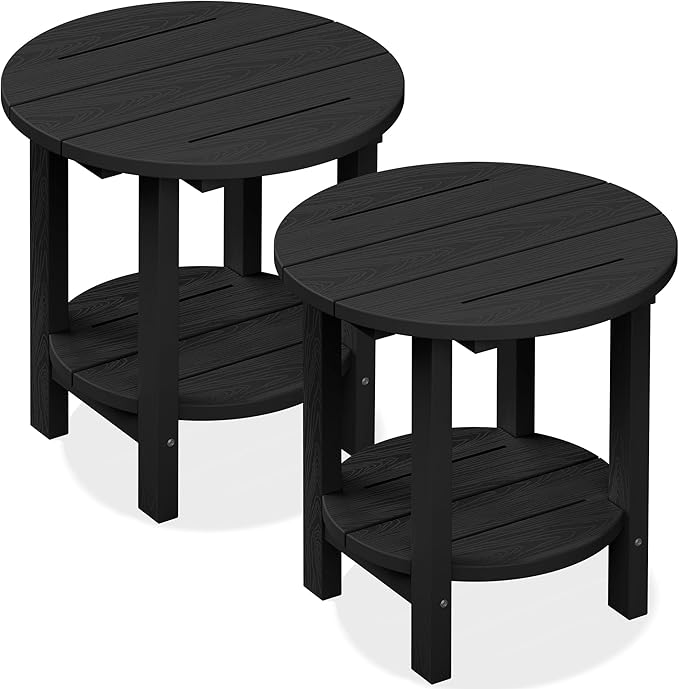 SERWALL Round Outdoor Side Table Set of 2, HDPE Small Adirondack Double End by SERWALL