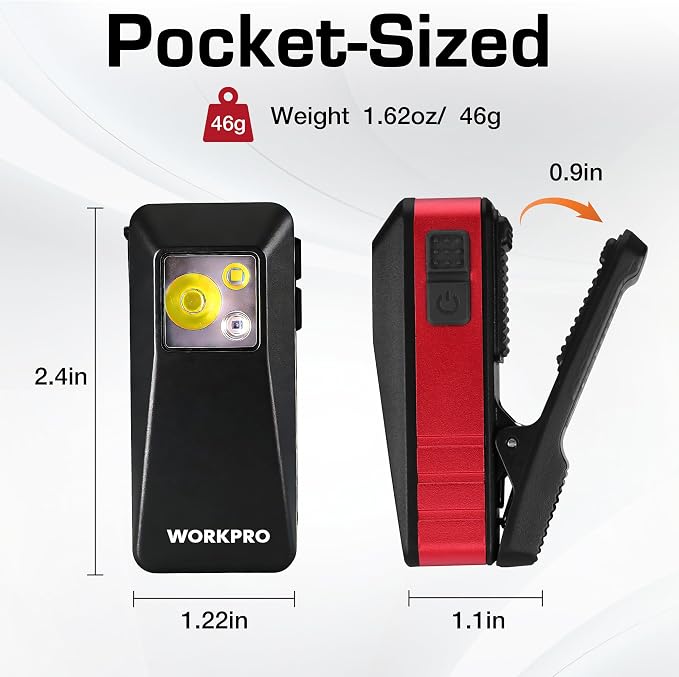 WORKPRO 2PCS EDC Flashlight Clip-on Light, 500 Lumens Rechargeable Flashlight - Image 6