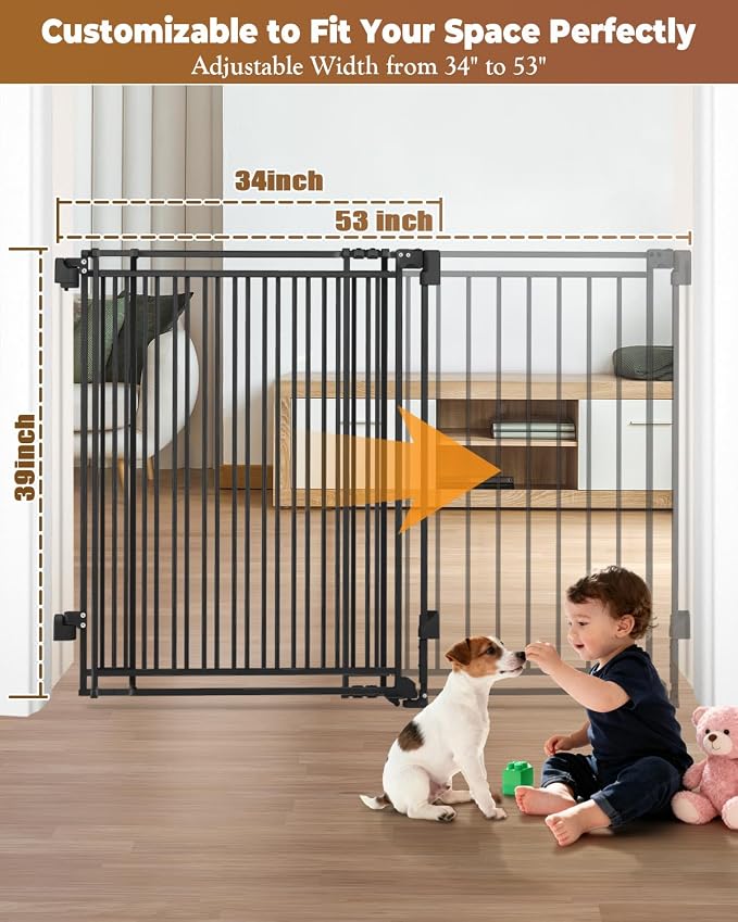 34-53" No Bottom Bar Baby Gates Dog Gate - Image 5