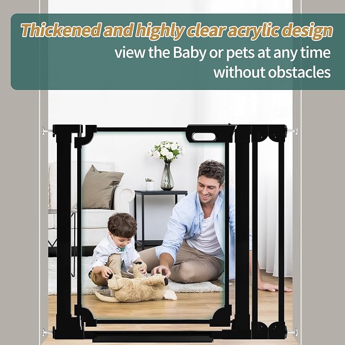 Clear Baby Gate for Stairs, 57.87-66.14" Wide, Auto Close Acrylic Pet Gate - Image 8