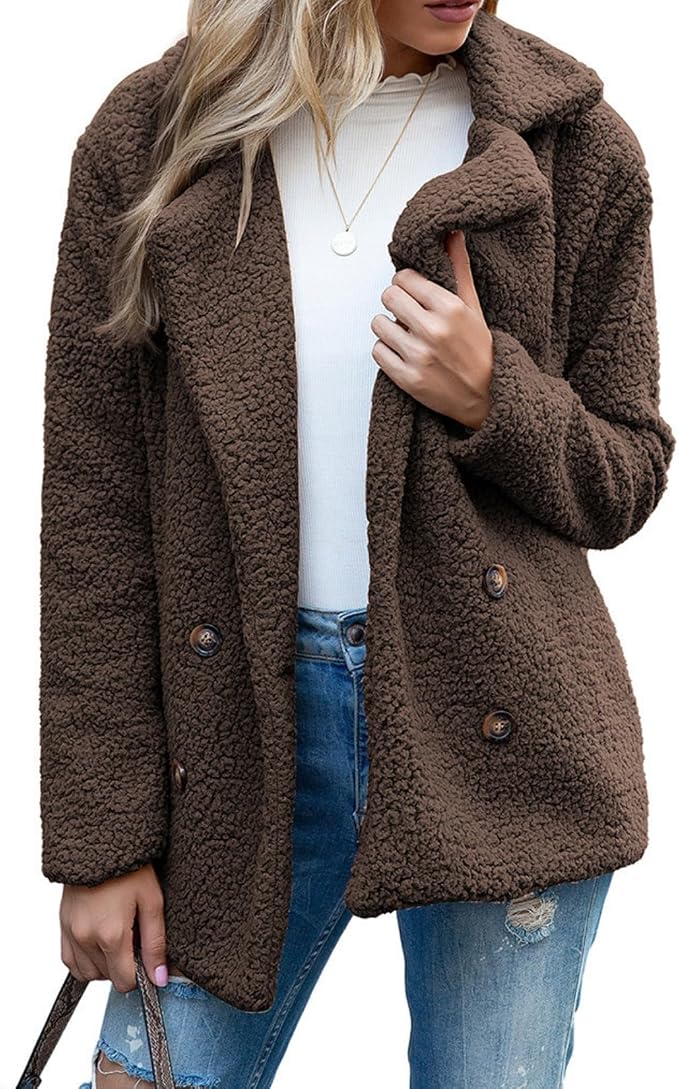 Women's Winter Warm Plush Cardigan Fuzzy Fleece Lapel Jacket by Unknown