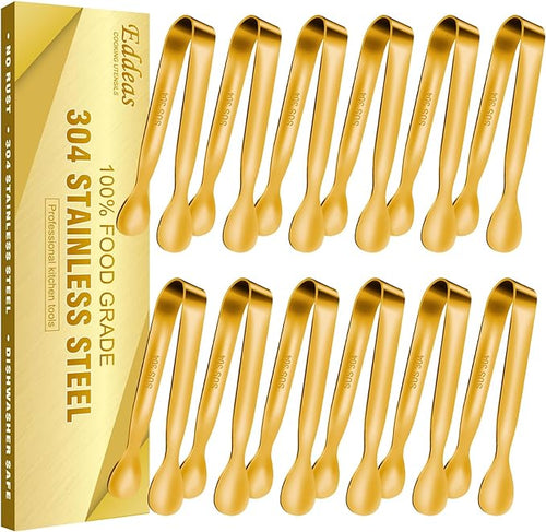 12 PCS Small Serving Tongs, 4.3" Mini Gold Tongs, Coffee Bar, Tea Party by Eddeas