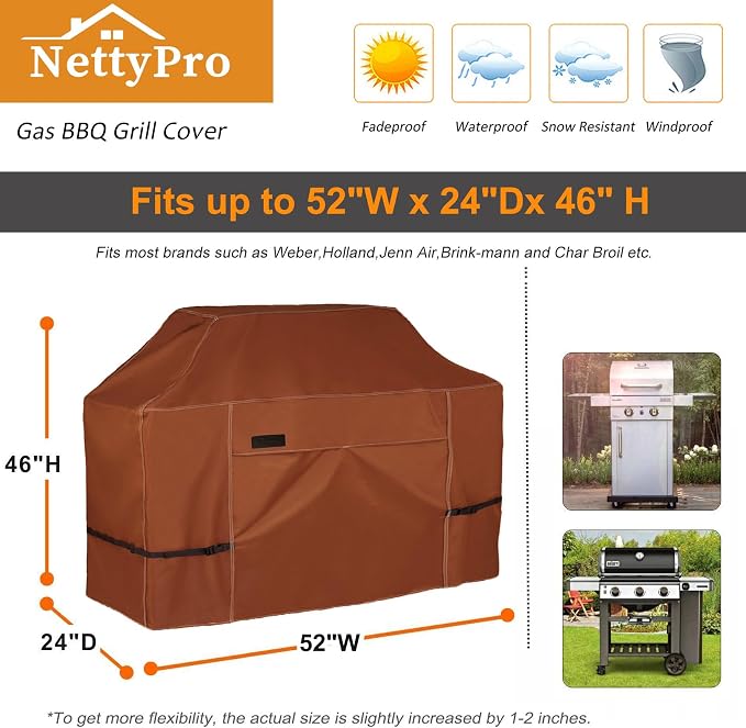 NettyPro BBQ Grill Cover 52 inch Heavy Duty Waterproof Outdoor 2-3 Burners Gas - Image 4