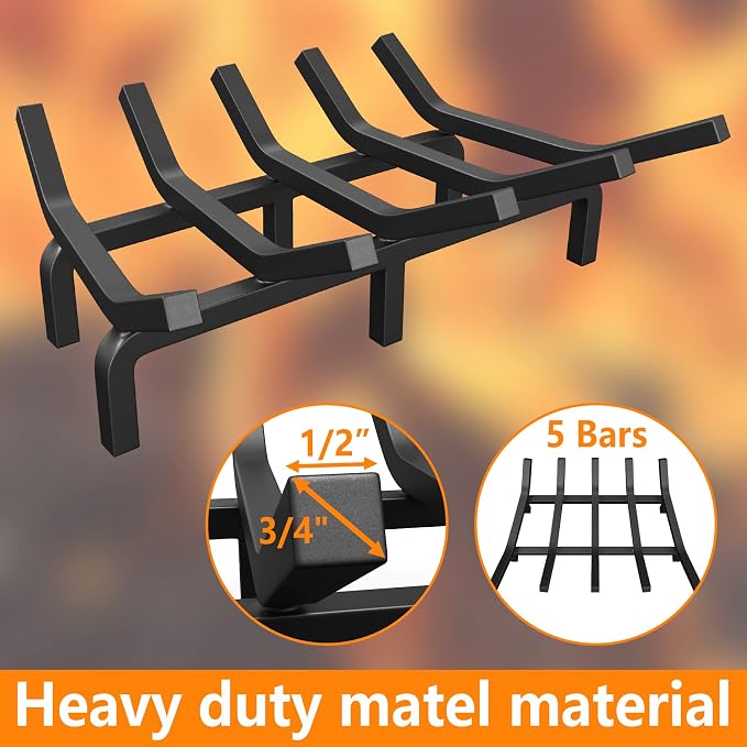 Mr IRONSTONE Fireplace Grate Fireplace Log Holder Solid Steel Heavy Duty - Image 2