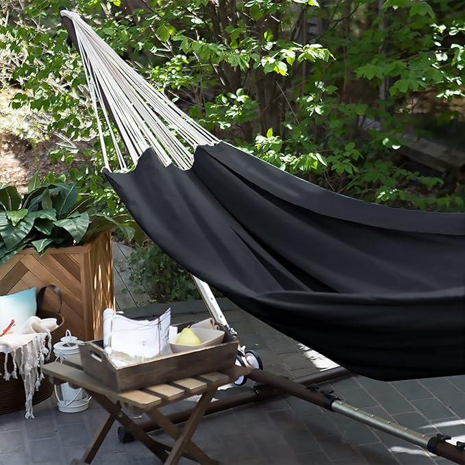 Hammock in Dark Grey Cotton with 660 lb Capacity and Anti-Rollover Design