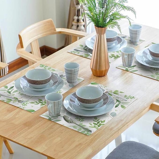Giwawa Leaf Spring Placemats Set of 4 Sage Green Eucalyptus Leaves Linen Non - Image 7