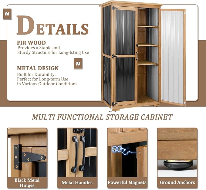Outdoor Storage Cabinet, Wood & Metal Storage Shed - Image 4