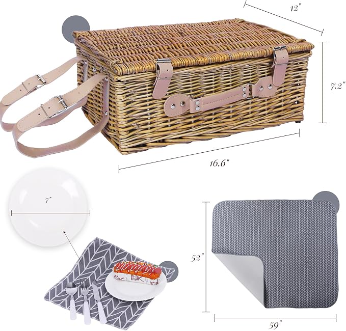 Neti Neti Wicker Picnic Basket for 4 - Image 3