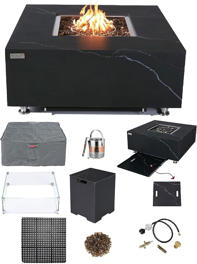 Elementi+ | Bundle Sofia Gas Fire Pit | Marble Porcelain & Metal Frame | 40" by AMSFireplaceInc