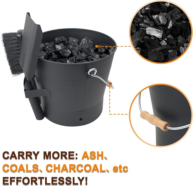 BRIAN & DANY Ash Bucket with Lid, 2.6 Gallon Fireplace Ash Bucket with Shovel - Image 5