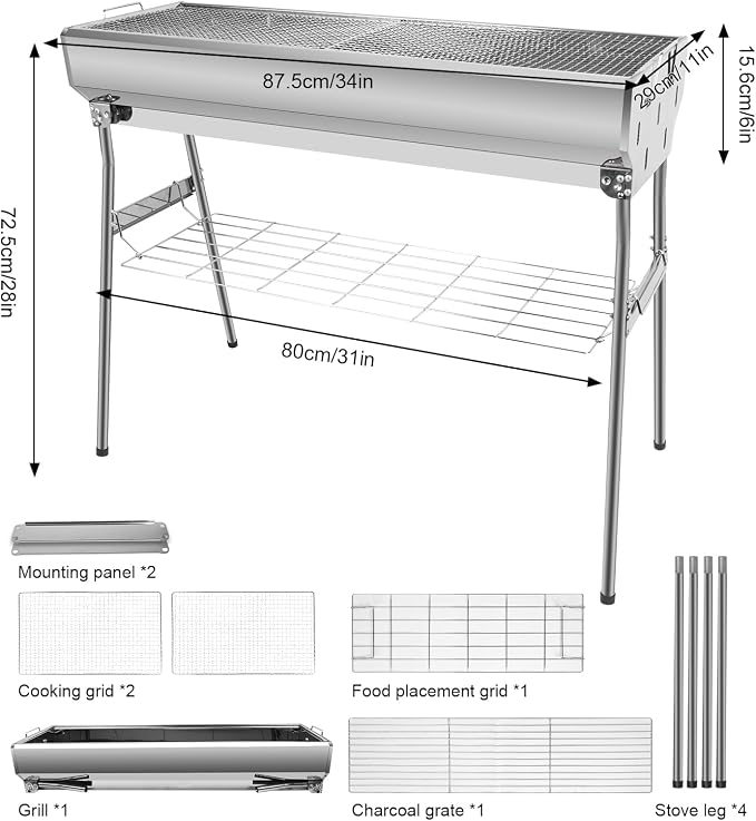 Portable Charcoal Grill, Foldable Stainless Steel Grill - Image 2