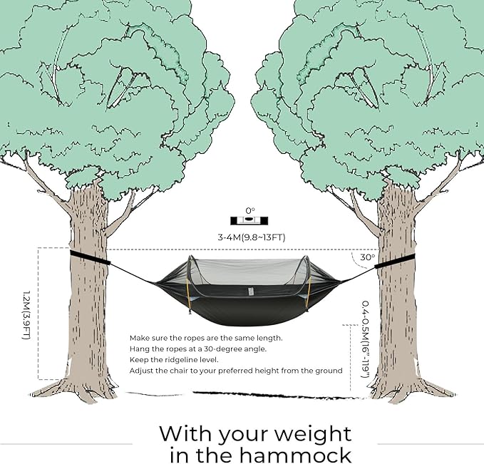 Hammock Tent with Mosquito Net and Rain Fly, Green, 440 lb Capacity