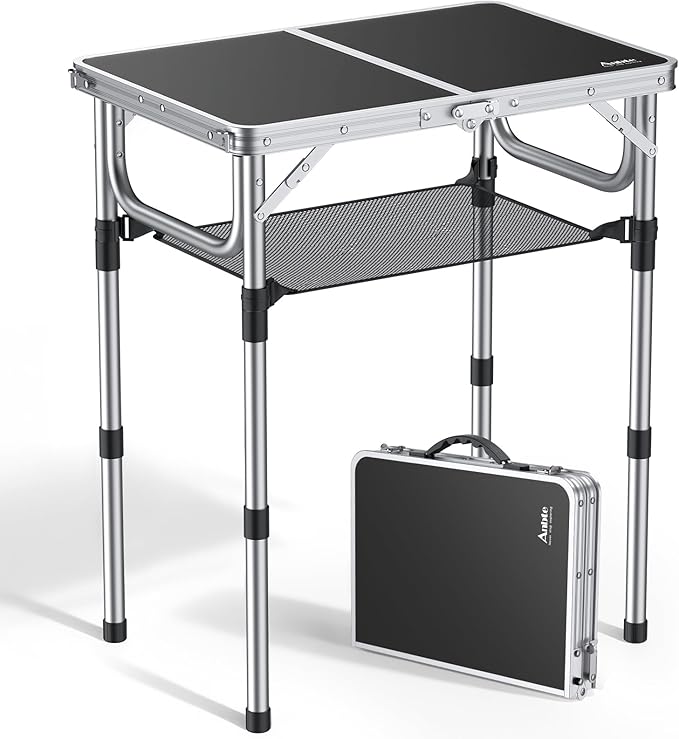 Anbte Folding Camping Table, Aluminum 24" x 16" Adjustable Height Small Folding by Anbte