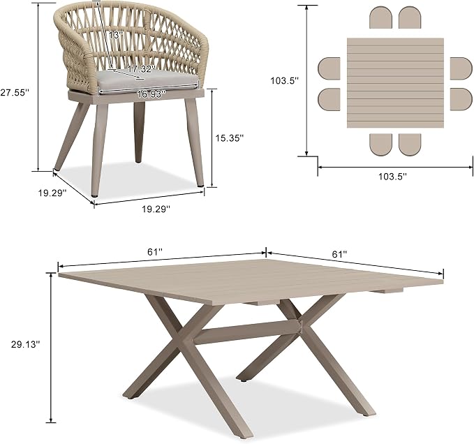 PURPLE LEAF 9 Pieces Outdoor Dining Set All-Weather PE Rattan Outdoor Patio - Image 6