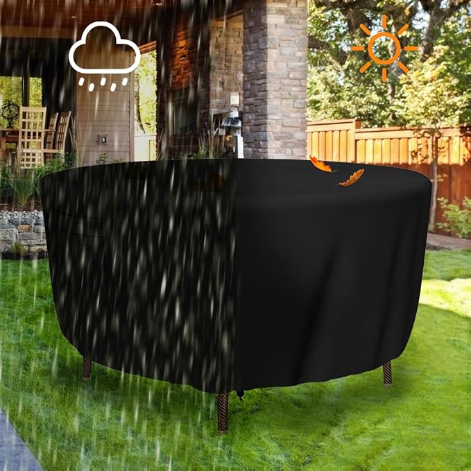 Tuyeho Heavy Duty Round Patio Table Cover, Waterproof & Weather Resistant - Image 6