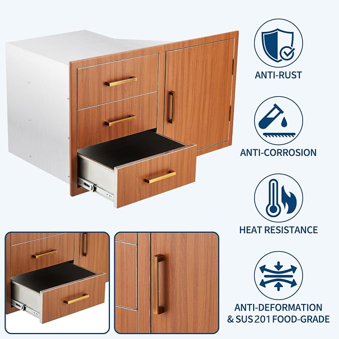 Stainless Steel Outdoor Kitchen Door Drawer Combo 38.2" W x 20.5" H x 22.6" D - Image 6