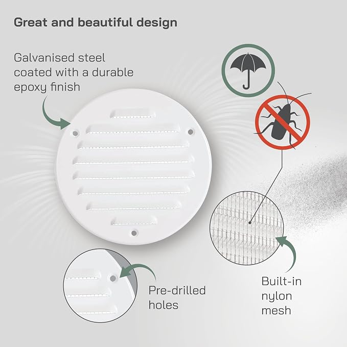 Vent Systems - 4 Inch White Metal Round Soffit Air Vent Grille Cover, Register - Image 3