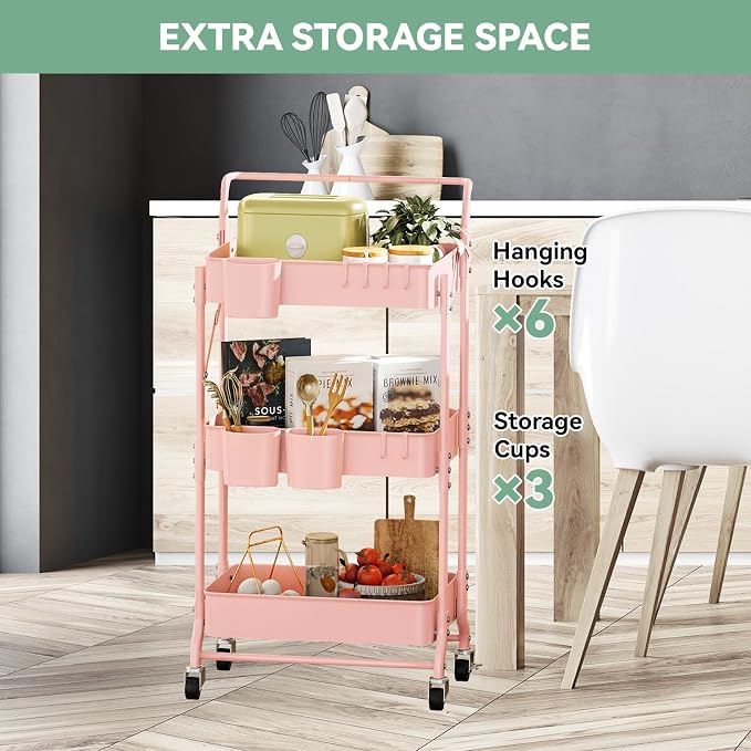 3-Tier Folding Rolling Utility Cart - Image 3