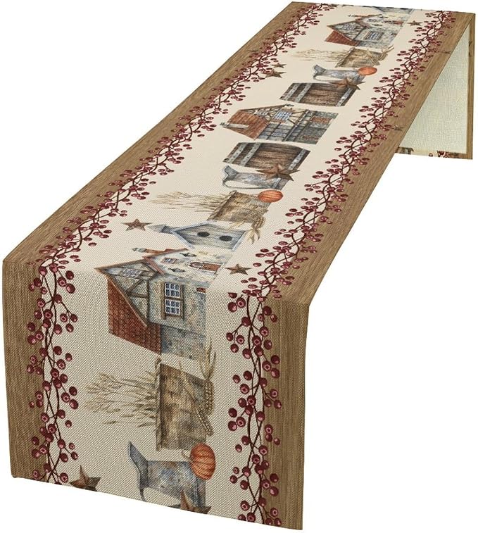 Western Texas Table Runner, Rustic Farmhouse Country Barn Berry Vintage Rural by JanJCurt