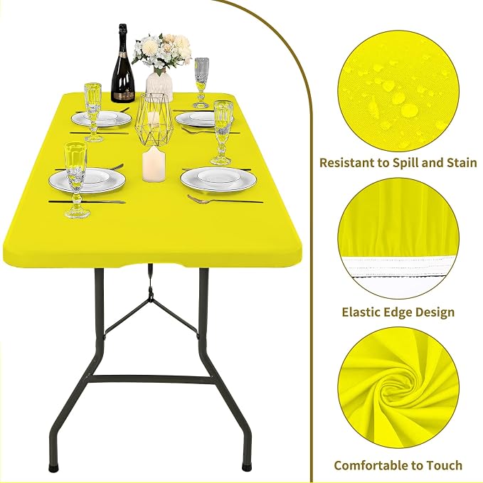 10 Pack Fitted Tablecloth for 6 Foot Rectangle Tables, Washable Stretch Folding - Image 3
